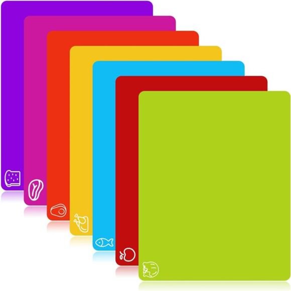 7 Pieces Flexible Cutting Boards, BPA Free Plastic Cutting Boards for Kitchen - Picture 1 of 7